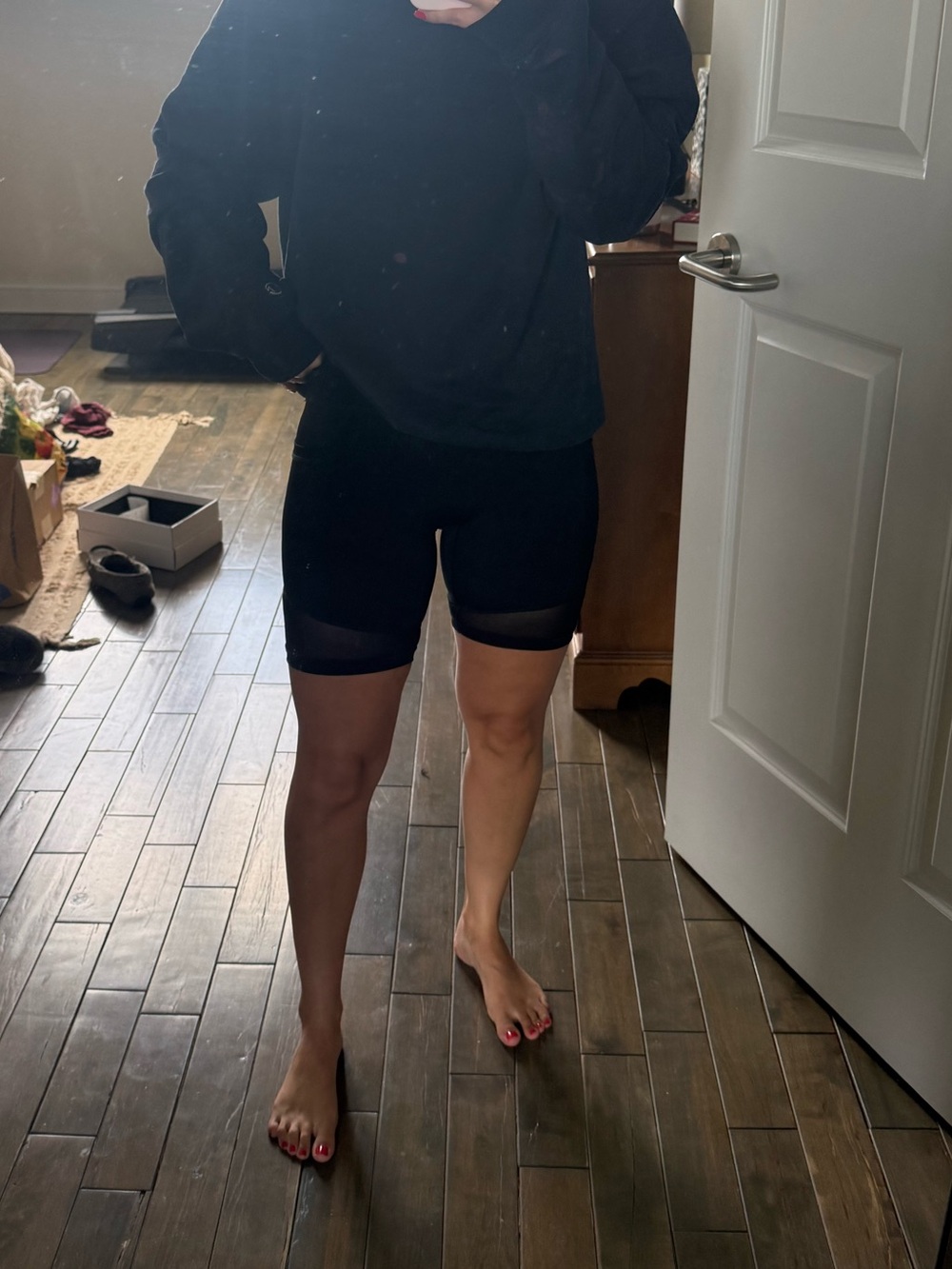 aerie Black Bike Shorts with Mesh Panels